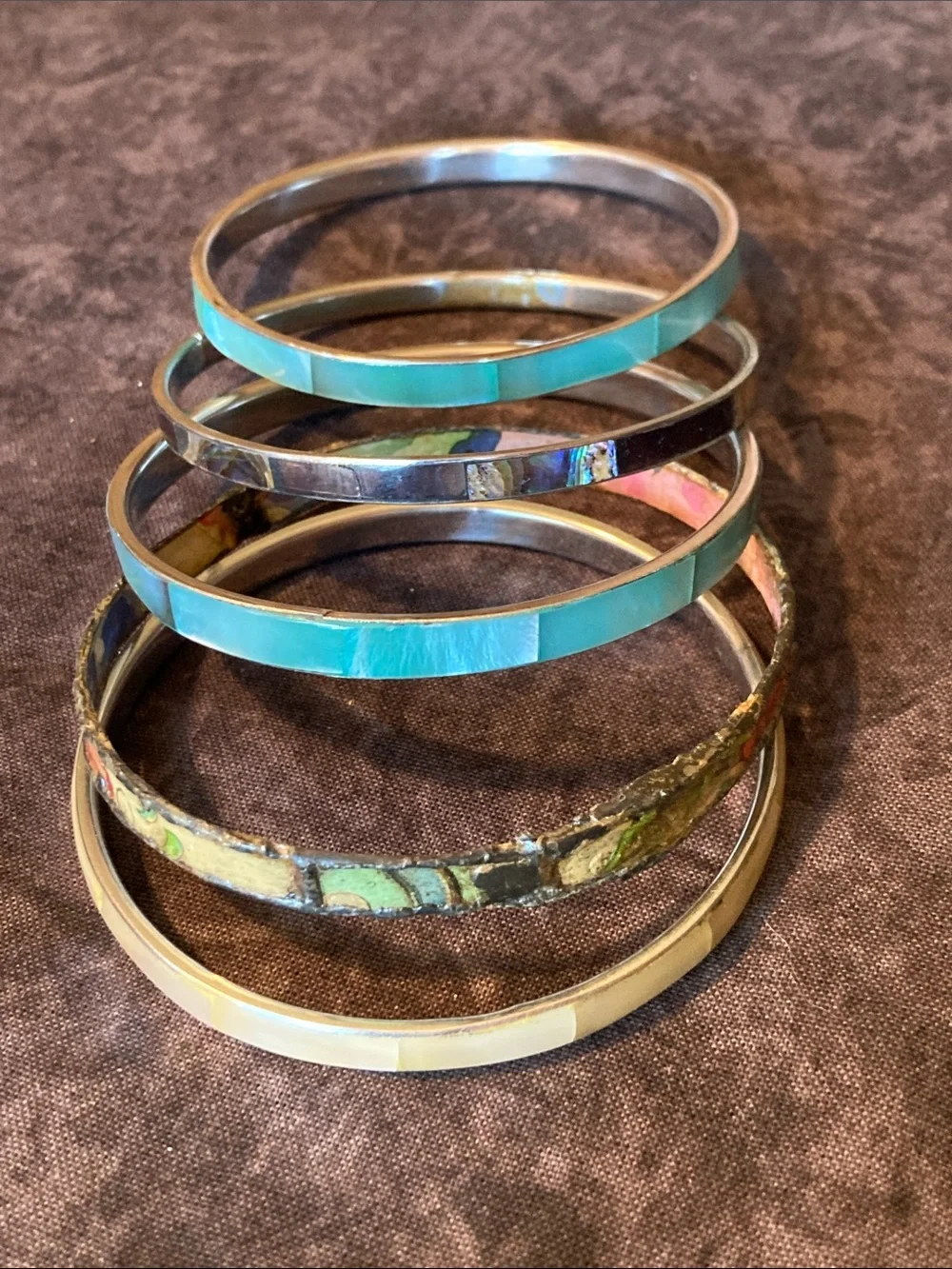 5 Bangle Set Beautiful Inlay Various Colors